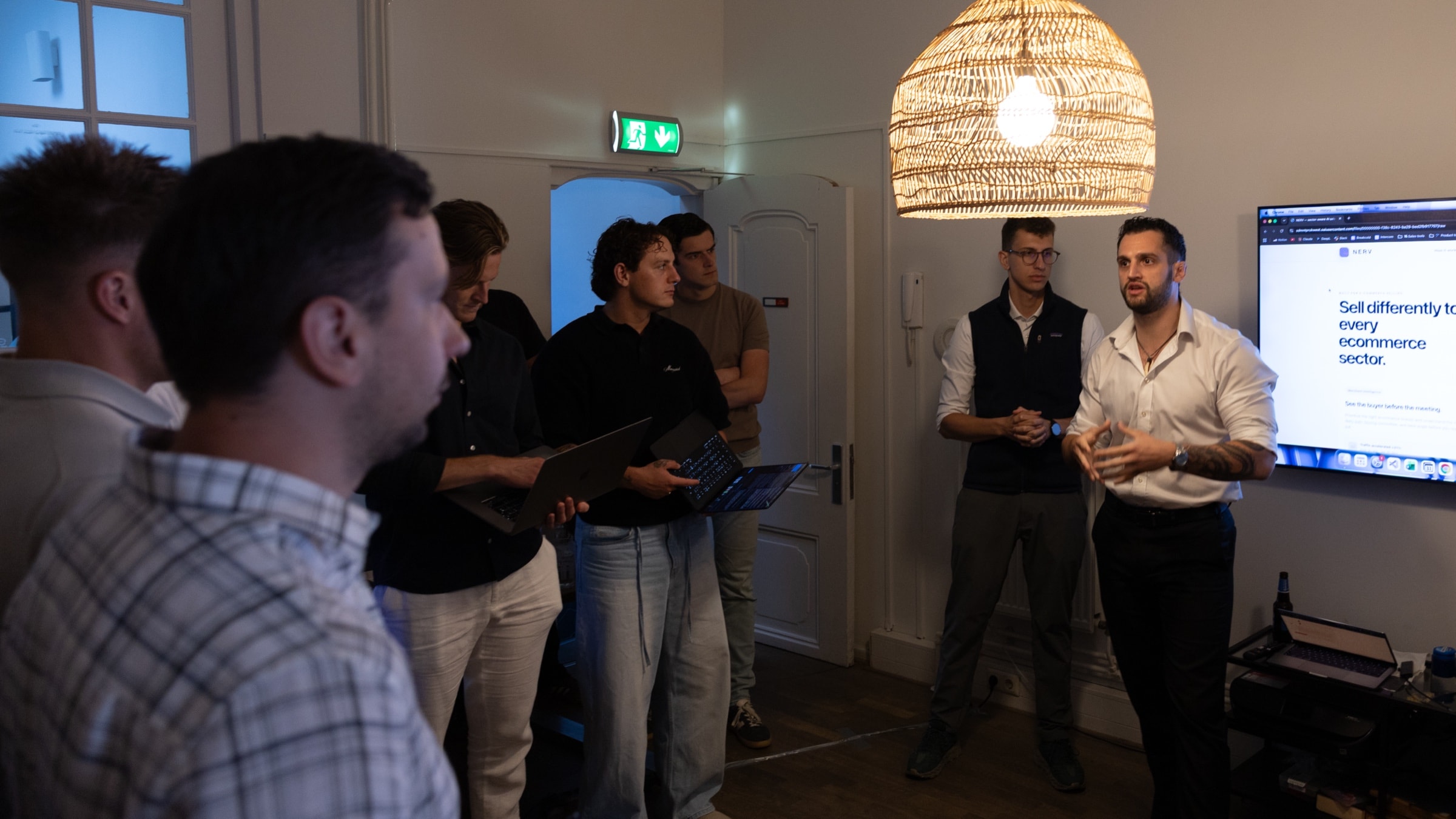 An evening session in the office, walking through the SKUU platform